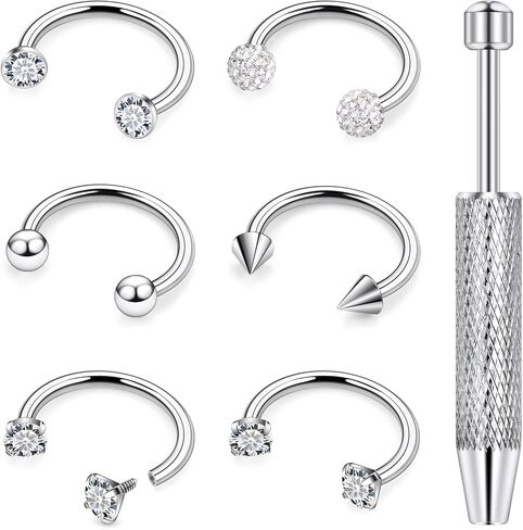 18G 16G 14G Horseshoe Septum Nose Ring Piercing Jewelry Stainless Steel Internal Thread Circular Barbell Daith Rook Earring Snake Bite Lip Ring Piercing Jewelry for Women Silver Black Gold in Saudi Arabia