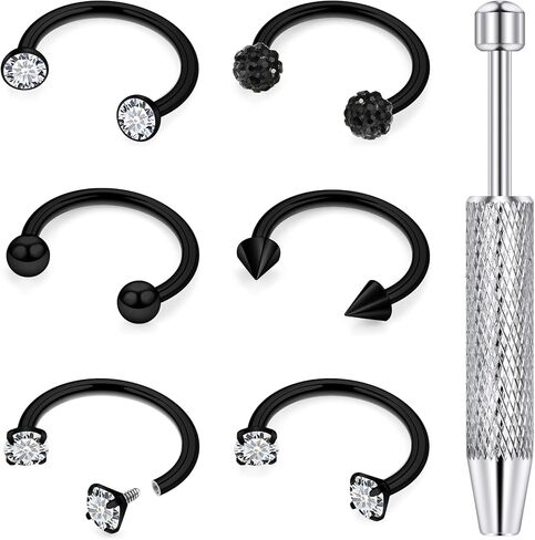 18G 16G 14G Horseshoe Septum Nose Ring Piercing Jewelry Stainless Steel Internal Thread Circular Barbell Daith Rook Earring Snake Bite Lip Ring Piercing Jewelry for Women Silver Black Gold in Saudi Arabia