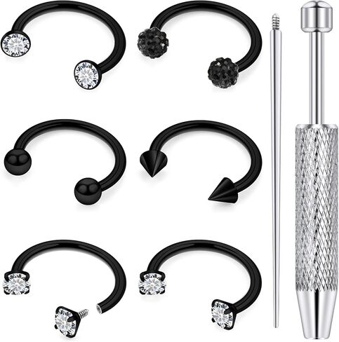 18G 16G 14G Horseshoe Septum Nose Ring Piercing Jewelry Stainless Steel Internal Thread Circular Barbell Daith Rook Earring Snake Bite Lip Ring Piercing Jewelry for Women Silver Black Gold in Saudi Arabia