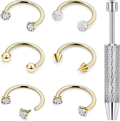 18G 16G 14G Horseshoe Septum Nose Ring Piercing Jewelry Stainless Steel Internal Thread Circular Barbell Daith Rook Earring Snake Bite Lip Ring Piercing Jewelry for Women Silver Black Gold in Saudi Arabia
