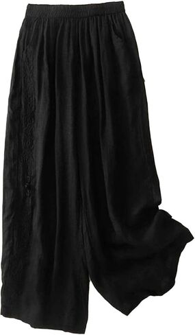 Wide Leg Pants for Women Cotton Palazzo Trousers Loose Flowy Lounge Bottom Elastic Waist Casual Boho Beachwear in Saudi Arabia