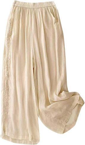 Wide Leg Pants for Women Cotton Palazzo Trousers Loose Flowy Lounge Bottom Elastic Waist Casual Boho Beachwear in Saudi Arabia