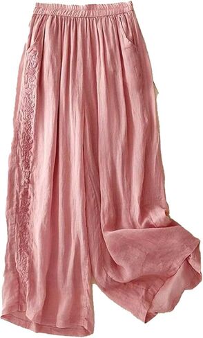 Wide Leg Pants for Women Cotton Palazzo Trousers Loose Flowy Lounge Bottom Elastic Waist Casual Boho Beachwear in Saudi Arabia