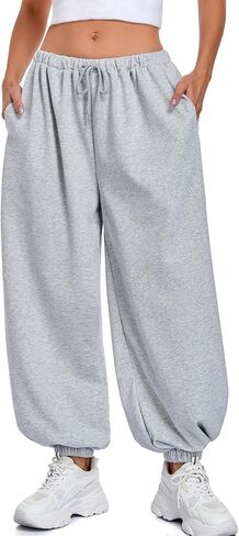 Women's Baggy Balloon Pants Elastic Waist Wide Leg Barrel Pants Joggers Lounge Pants with Pockets in Kuwait