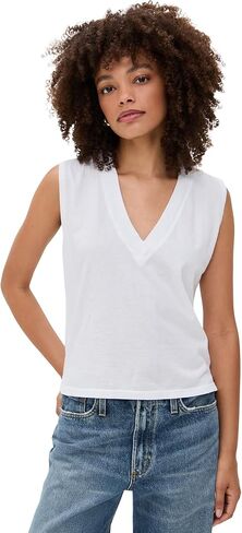perfectwhitetee Women's Margot Cotton Sleeveless V Neck Tee in Kuwait