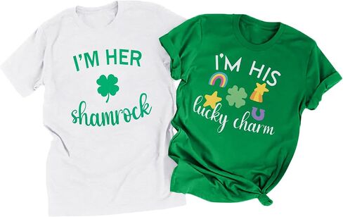 أنا لها شامروك أنا له محظوظ تي شيرت ساحر الأزواج باتريكس مطابقة القمصان للزوج والزوجة بلايز قصيرة الأكمام in Kuwait