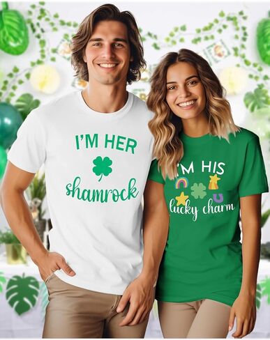 I Am Her Shamrock I Am His Lucky Charm T-Shirt Couples Patricks Matching Shirts for Husband and Wife Short Sleeve Tops in Saudi Arabia