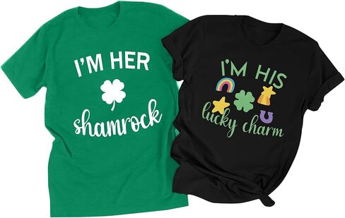 I Am Her Shamrock I Am His Lucky Charm T-Shirt Couples Patricks Matching Shirts for Husband and Wife Short Sleeve Tops in Saudi Arabia