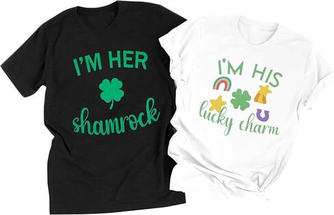 I Am Her Shamrock I Am His Lucky Charm T-Shirt Couples Patricks Matching Shirts for Husband and Wife Short Sleeve Tops in Saudi Arabia