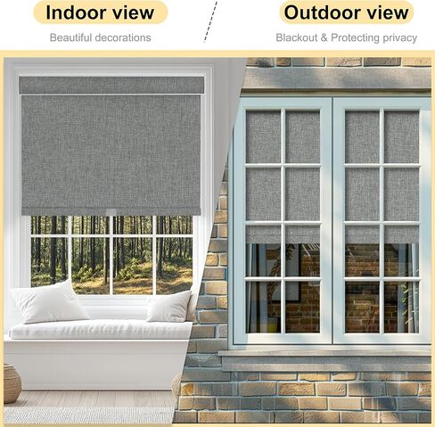ظلال نافذة دوارة معتمة بنسبة 100% بدون أسلاك، ستائر أبواب قابلة للسحب للأسفل، سهلة التركيب لأعلى ولأسفل للنوافذ، 94 بوصة عرض × 48 بوصة ارتفاع، رمادي in Kuwait