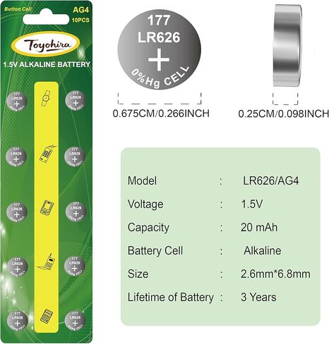 Toyohira SR626SW Watch Battery 377 Watch Battery 10 Pack, Button Cell Batteries High Capacity 377 lr626 ag4 Alkaline 1.5v Batteries Replacement for Watches Calculators Toys in Kuwait
