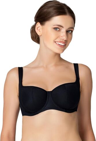 Rosme Women's Unlined Balconette Bra Push Up Effect Underwire Plus Size Smooth Breathable Simplex Fabric Square Neck Bra in Kuwait