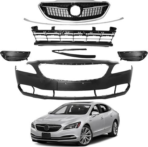 PENSUN Front Bumper & Grille Kit Fits for 2017 2018 2019 2020 Buick Lacrosse - OE-Style Direct Mount - w/Fog Lamp Frame & Lower Panel & Bright Strips in Saudi Arabia