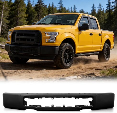 المصد الأمامي VRC متوافق مع 2015 2016 2017 Ford F150 F-150 15-17 بيك اب شاحنة مصد فولاذي أسود مع فتحات ضوء الضباب، FO1002424، مصدات شديدة التحمل من قطعة واحدة (أسود، مع فتحات ضوء الضباب) in Saudi Arabia