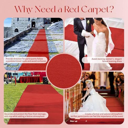 عداء السجاد الأحمر للحفلات 3 × 10 أقدام، ظهر مطاطي سميك للغاية غير قابل للانزلاق، سجادة عداء الممر الأحمر للخطوات، سجادة اللباد للحفلات الراقصة، زينة حفل الزفاف، مناسبة للاستخدام على المدى الطويل - 3 × 10 قدم in Kuwait