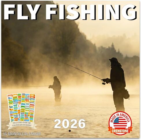 Fishing Calendar 2026 - Fly Fishing Outdoors 2026 Wall Calendar, Includes 100+ Reminder Stickers | 12" x 24" Open | Giftable | Made in The USA in Kuwait