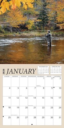 Fishing Calendar 2026 - Fly Fishing Outdoors 2026 Wall Calendar, Includes 100+ Reminder Stickers | 12" x 24" Open | Giftable | Made in The USA in Kuwait