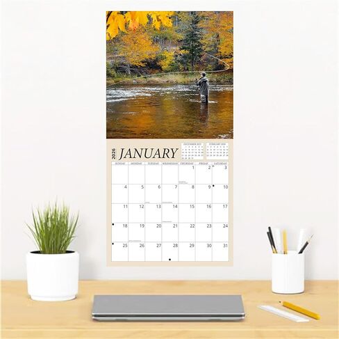 Fishing Calendar 2026 - Fly Fishing Outdoors 2026 Wall Calendar, Includes 100+ Reminder Stickers | 12" x 24" Open | Giftable | Made in The USA in Kuwait