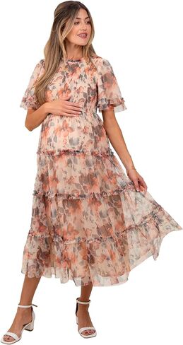 PinkBlush Floral Mesh Smocked Maternity Midi Dress in Kuwait
