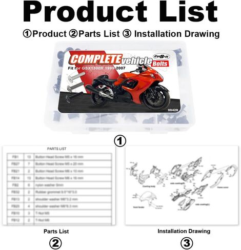 Complete Fairing Kit Bolts Set Fit for GSX1300R Hayabusa 1999-2007 Hayabusa GSX-1300R Full Sets Cowling Screws Mounting Kits Fairing Bolt Washer Nut Cowling Screw (Black) in Kuwait