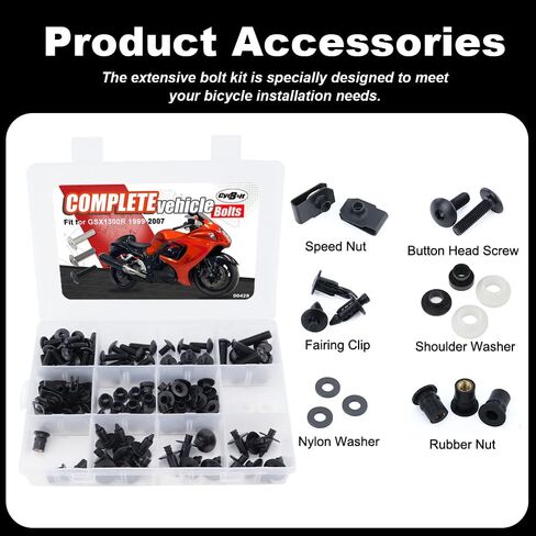 Complete Fairing Kit Bolts Set Fit for GSX1300R Hayabusa 1999-2007 Hayabusa GSX-1300R Full Sets Cowling Screws Mounting Kits Fairing Bolt Washer Nut Cowling Screw (Black) in Kuwait