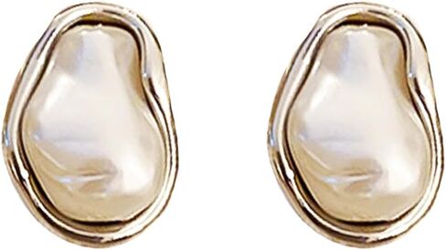 Baroque Pearl Stud Earrings for Women, Big Gold Statement Earrings with Irregular Pearls Vintage Wedding Jewelry in Kuwait