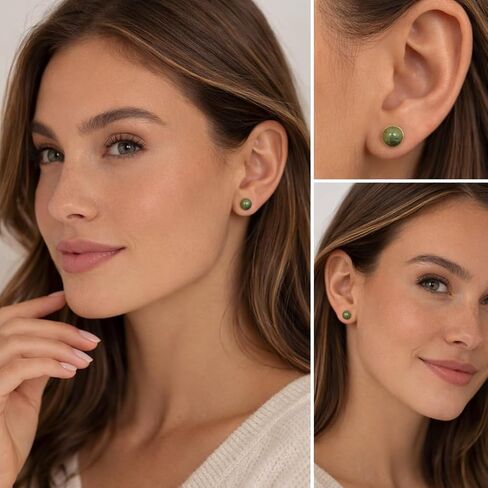 JTV Connemara Marble Stud Earrings Sterling Silver – 7mm Round Green Irish Marble Studs – Genuine Ireland-Made Celtic Jewelry Gift for Women in Saudi Arabia