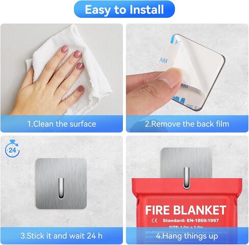 خطافات جدارية لاصقة من KRUI لبطانيات الحريق في حالات الطوارئ، خطافات تعليق على الحائط من الفولاذ المقاوم للصدأ شديدة التحمل مقاومة للماء ومقاومة للحريق للمنزل والمطبخ والحمام والمكتب، عبوة من قطعتين in Kuwait