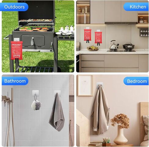 خطافات جدارية لاصقة من KRUI لبطانيات الحريق في حالات الطوارئ، خطافات تعليق على الحائط من الفولاذ المقاوم للصدأ شديدة التحمل مقاومة للماء ومقاومة للحريق للمنزل والمطبخ والحمام والمكتب، عبوة من قطعتين in Kuwait