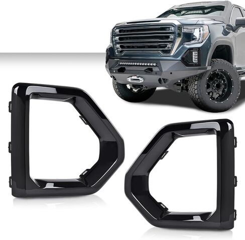 GRAND ORANGE Front Fog Light Outer Bezel Cover Set Left&Right Compatible with GMC Sierra 2019-2021 Denali SLT AT4 (NOT fit SLE, Base or Elevation Models) 84176753, 84176752 Glossy Black in Saudi Arabia