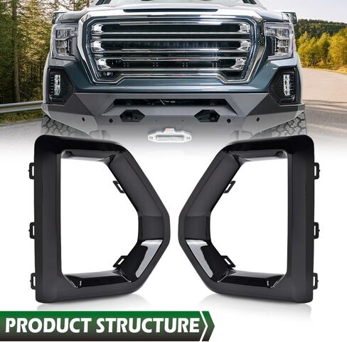 GRAND ORANGE Front Fog Light Outer Bezel Cover Set Left&Right Compatible with GMC Sierra 2019-2021 Denali SLT AT4 (NOT fit SLE, Base or Elevation Models) 84176753, 84176752 Glossy Black in Saudi Arabia