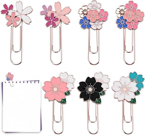 7Pcs Cherry Blossoms Decorative Paper Clips, Fancy Flowers Paper Clips Cute Metal Paperclip Bookmark for Teacher Office Desk Stationery Accessories in Saudi Arabia