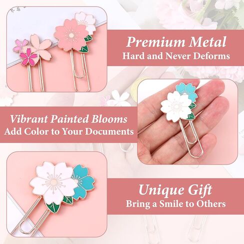 7Pcs Cherry Blossoms Decorative Paper Clips, Fancy Flowers Paper Clips Cute Metal Paperclip Bookmark for Teacher Office Desk Stationery Accessories in Saudi Arabia