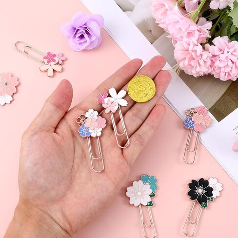 7Pcs Cherry Blossoms Decorative Paper Clips, Fancy Flowers Paper Clips Cute Metal Paperclip Bookmark for Teacher Office Desk Stationery Accessories in Saudi Arabia