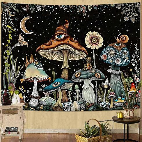Fungarth Vintage Mushroom Tapestry Moon Night Garden Floral Butterfly Tapestries Wall Hanging Hippie Plant Snail Small Tapestry for Bedroom Living Room Study Classroom Dorm 48 x 36 inch in Kuwait