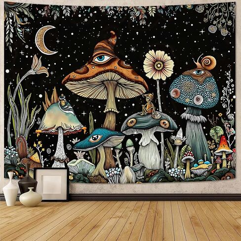 Fungarth Vintage Mushroom Tapestry Moon Night Garden Floral Butterfly Tapestries Wall Hanging Hippie Plant Snail Small Tapestry for Bedroom Living Room Study Classroom Dorm 48 x 36 inch in Kuwait