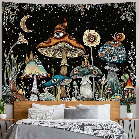 Fungarth Vintage Mushroom Tapestry Moon Night Garden Floral Butterfly Tapestries Wall Hanging Hippie Plant Snail Small Tapestry for Bedroom Living Room Study Classroom Dorm 48 x 36 inch in Kuwait