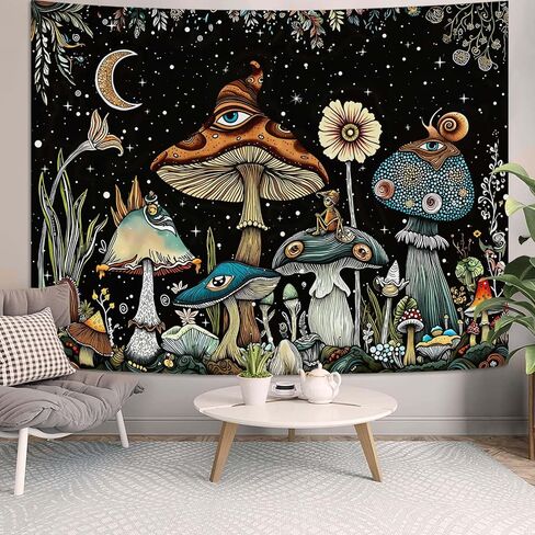 Fungarth Vintage Mushroom Tapestry Moon Night Garden Floral Butterfly Tapestries Wall Hanging Hippie Plant Snail Small Tapestry for Bedroom Living Room Study Classroom Dorm 48 x 36 inch in Kuwait