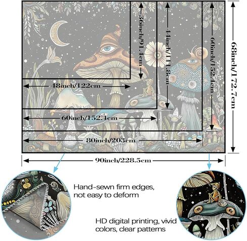 Fungarth Vintage Mushroom Tapestry Moon Night Garden Floral Butterfly Tapestries Wall Hanging Hippie Plant Snail Small Tapestry for Bedroom Living Room Study Classroom Dorm 48 x 36 inch in Kuwait