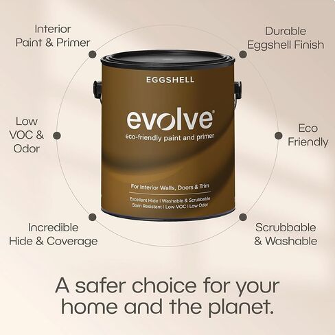 طلاء داخلي وبرايمر EVOLVE، قشر البيض (أزرق شاحب)، 5 جالون - تغطية بطبقة واحدة، غطاء ممتاز، منخفض المركبات العضوية المتطايرة، رائحة منخفضة، طلاء قابل للغسل للجدران والأبواب والديكورات in Kuwait