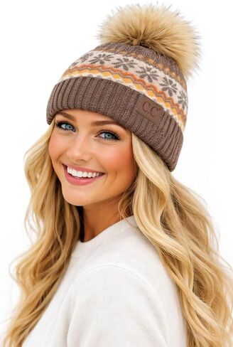 ScarvesMe Women's Winter Thick Soft Nordic Fair Isle Pom Beanie Hat in Kuwait