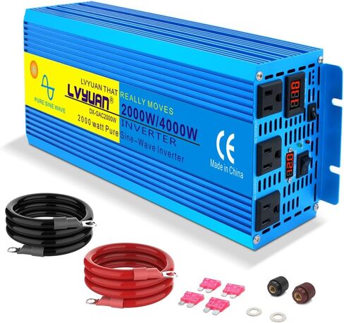 LVYUAN 1600 Watt Power Inverter Pure Sine Wave Inverter 12V to 110V DC to AC with AC Sockets, LCD Display, Wireless Remote Contro Car Power Inverter for Vehicles RV Camping Truck in Kuwait