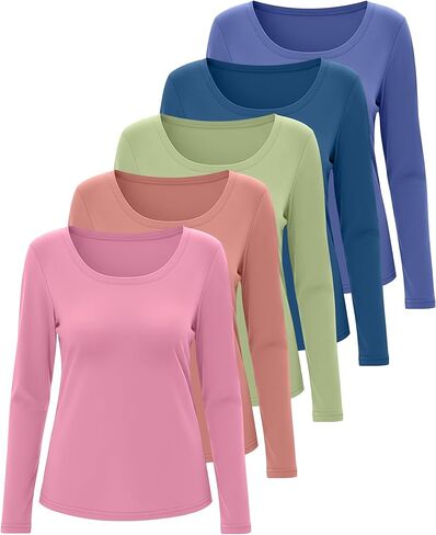 5 Pack Women's Long Sleeve Shirts Scoop Neck Tops Loose Fit Tshirt Pullover Undershirt Basic Fall Layer Casual Tee in Saudi Arabia