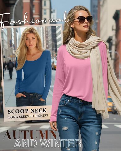 5 Pack Women's Long Sleeve Shirts Scoop Neck Tops Loose Fit Tshirt Pullover Undershirt Basic Fall Layer Casual Tee in Saudi Arabia