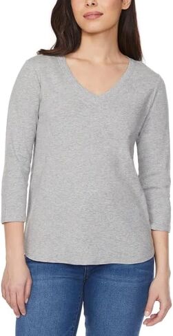 KIRKLAND Signature Women's 3/4 Sleeve V- Neck Cotton Slub Tee in Saudi Arabia