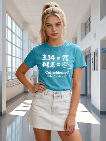 Pi Shirts for Women: Pi Day Math Teacher T-Shirt Celebrate National Pi Day Tshirt Pie 3.14 Funny Print Short Sleeve Top in Saudi Arabia