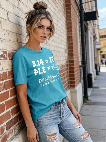 Pi Shirts for Women: Pi Day Math Teacher T-Shirt Celebrate National Pi Day Tshirt Pie 3.14 Funny Print Short Sleeve Top in Saudi Arabia