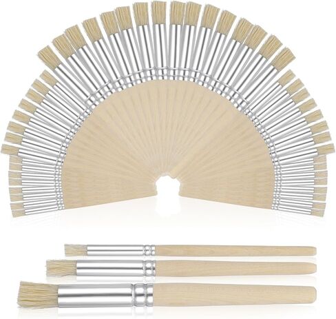 60 Pieces Wooden Stencil Brushes, Natural Bristle Brushes, Wooden Handle Painting Brush for for Wood Wall Model House Paint, DIY and Acrylic Oil Watercolor Painting in Kuwait