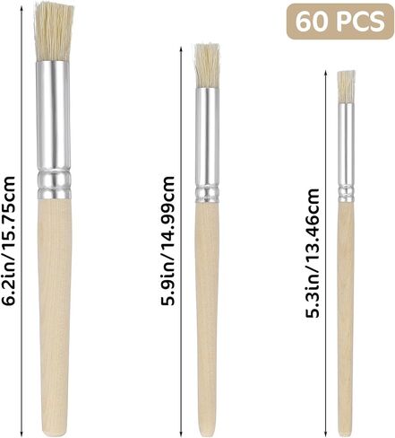 60 Pieces Wooden Stencil Brushes, Natural Bristle Brushes, Wooden Handle Painting Brush for for Wood Wall Model House Paint, DIY and Acrylic Oil Watercolor Painting in Kuwait