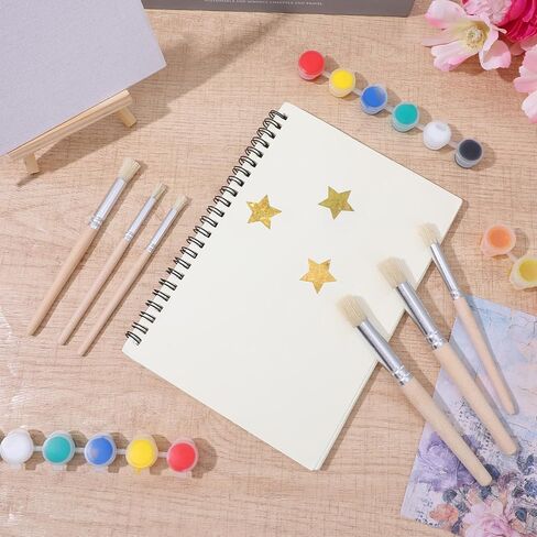 60 Pieces Wooden Stencil Brushes, Natural Bristle Brushes, Wooden Handle Painting Brush for for Wood Wall Model House Paint, DIY and Acrylic Oil Watercolor Painting in Kuwait